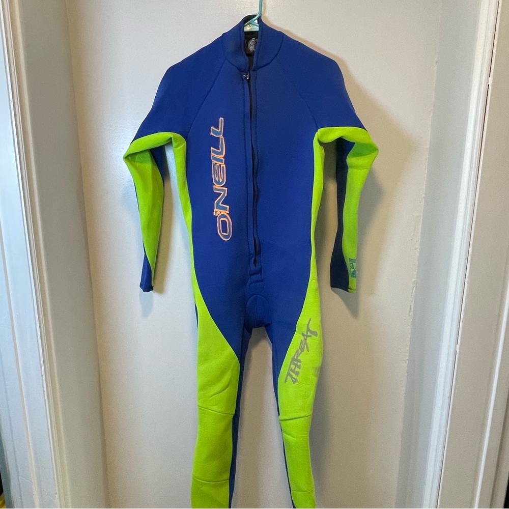 O'Neill blue‎ and green wet bodysuit kids size large